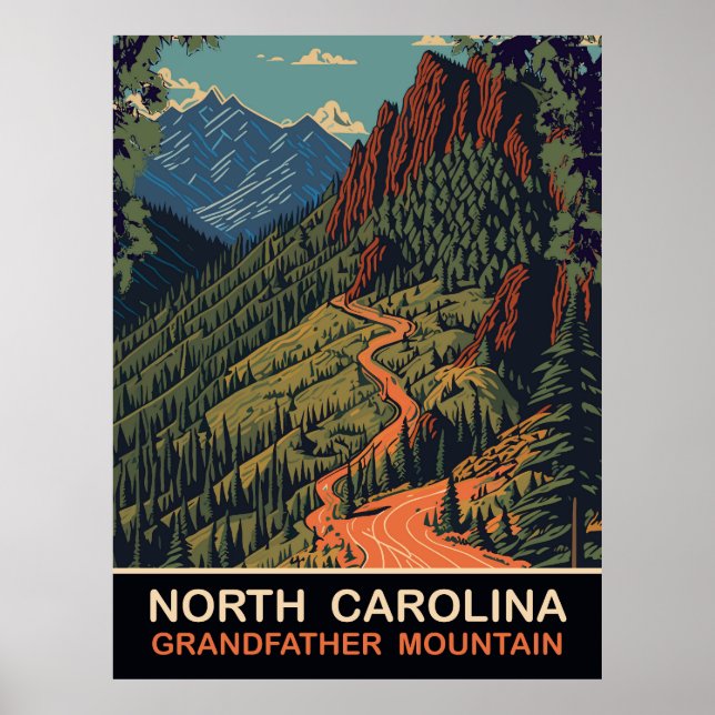 North Carolina, Grandfather mountain, Travel Poster (Front)