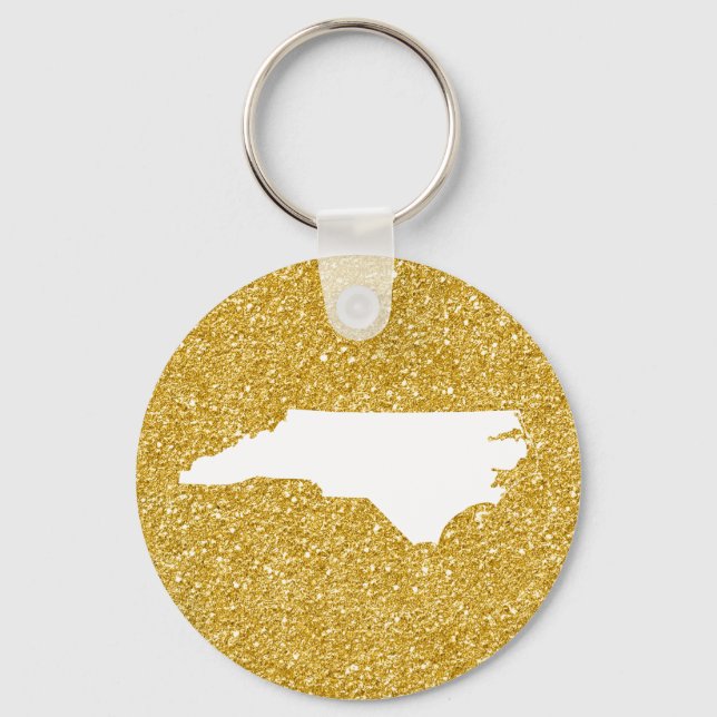 North Carolina in White and Gold Glitter Keychain (Front)