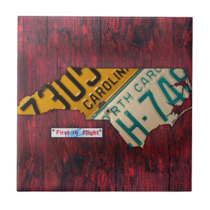 North Carolina License Plate Map Ceramic Tile V2