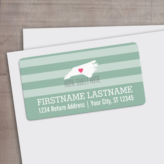 North Carolina Map Home State Love - Custom Heart Label (Custom Address Label)
