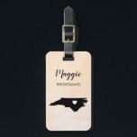 North Carolina Map Luggage Tag, Wedding Party Luggage Tag<br><div class="desc">These state luggage tags make the perfect wedding party gift tags or welcome bag tags. Tie it to your bridesmaid gifts instead of a typical paper gift tag, and they can use it for months and years to come. Tags have a peach apricot watercolor background. To place the heart at...</div>