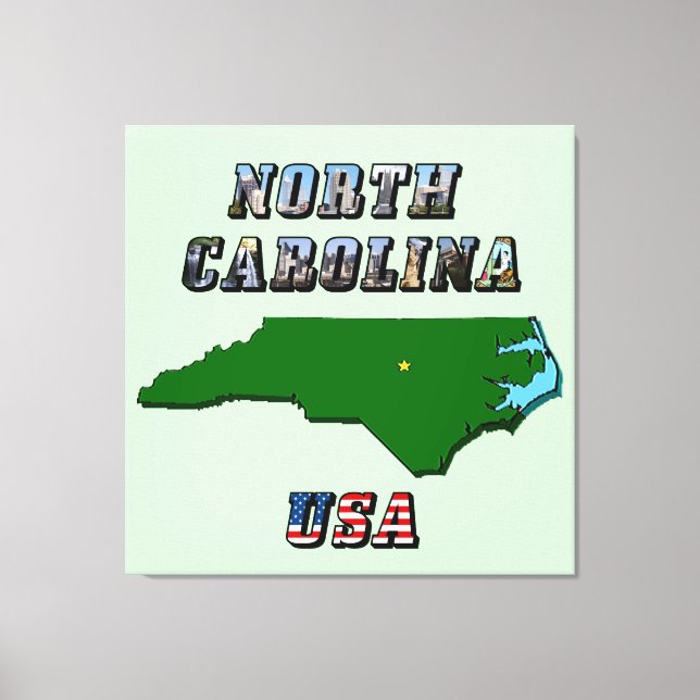 North Carolina Map Outline, Photo & US Flag Text  Canvas Print (Front)