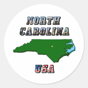 North Carolina Map Outline, Photo & US Flag Text  Classic Round Sticker
