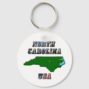 North Carolina Map Outline, Photo & US Flag Text  Keychain