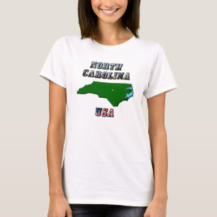 North Carolina Map Outline, Photo & US Flag Text  T-Shirt