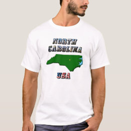 North Carolina Map Outline, Photo & US Flag Text T-Shirt