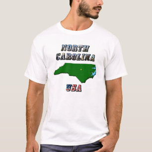 North Carolina Map Outline, Photo & US Flag Text T-Shirt