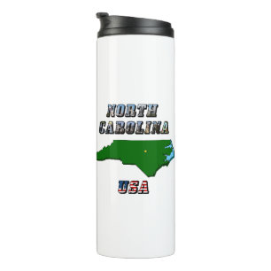 North Carolina Map Outline, Photo & US Flag Text  Thermal Tumbler