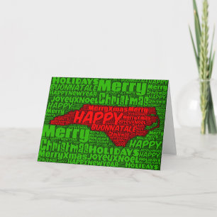 North Carolina Map Word Art Christmas Card Holiday
