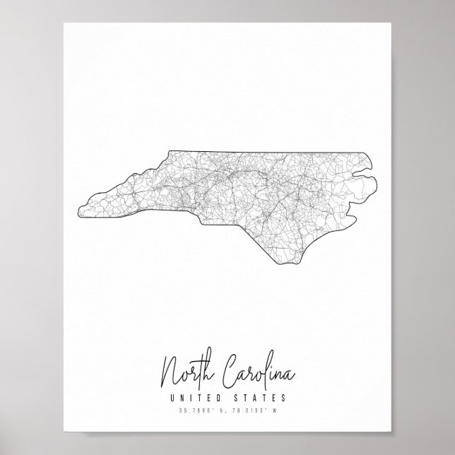 North Carolina Minimal Street Map Poster (Front)