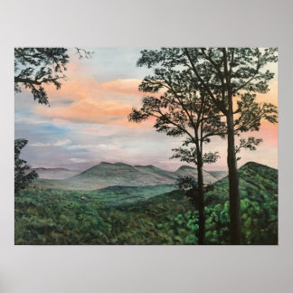 North Carolina Mountain Sunrise Acrylic Painting Poster