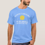 North Carolina Pickleball Club Partner Name Custom T-Shirt<br><div class="desc">Show off your love of North Carolina pickleball (easily change state name and shirt colour) with this awesome pickleball shirt for clubs, teams, partners or everyday court wear. Just add your 3 lines of custom text to make a totally unique pickleball shirt. Great for tournaments, matching club shirts or to...</div>