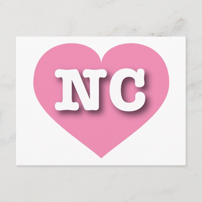 North Carolina Pink Heart - I love NC Postcard (Front)