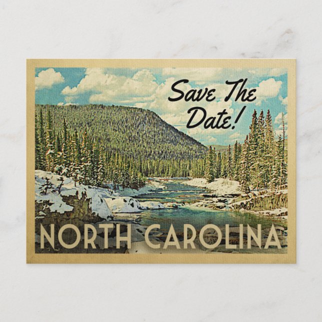 North Carolina Save The Date Mountains River Snow Announcement Postcard (Front)