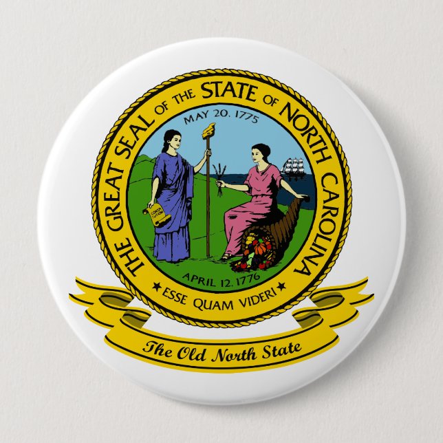 North Carolina Seal 4 Inch Round Button (Front)
