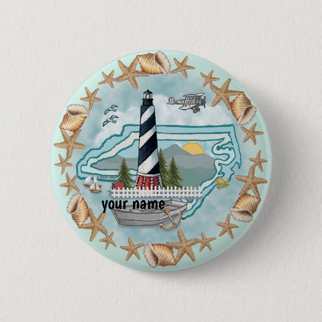 North Carolina Shells Lighthouse  2 Inch Round Button (Front)