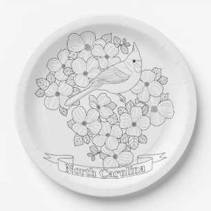 North Carolina State Bird and Flower Colouring Pag Paper Plate
