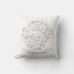 North Carolina State Bird and Flower Colouring Pag Throw Pillow