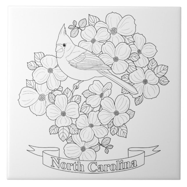 North Carolina State Bird and Flower Colouring Pag Tile (Front)