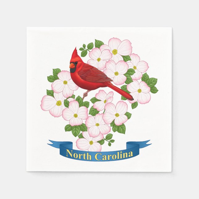 North Carolina State Cardinal Bird Dogwood Flower Napkin (Front)
