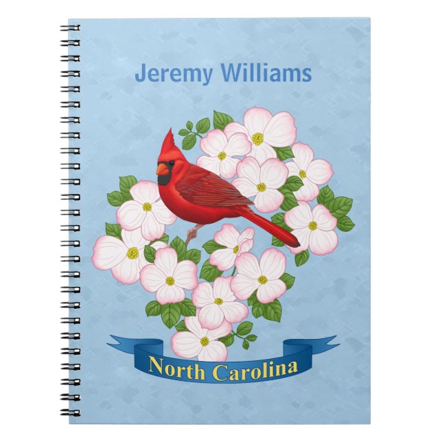 North Carolina State Cardinal Bird Dogwood Flower Notebook (Front)