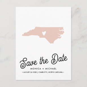 NORTH CAROLINA State Destination Wedding ANY COLOR Announcement Postcard