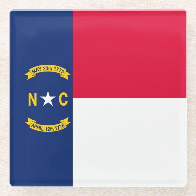 North Carolina State Flag Design Decor Glass Coaster (Front)