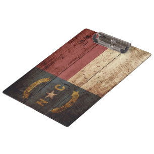 North Carolina State Flag on Old Wood Grain Clipboard