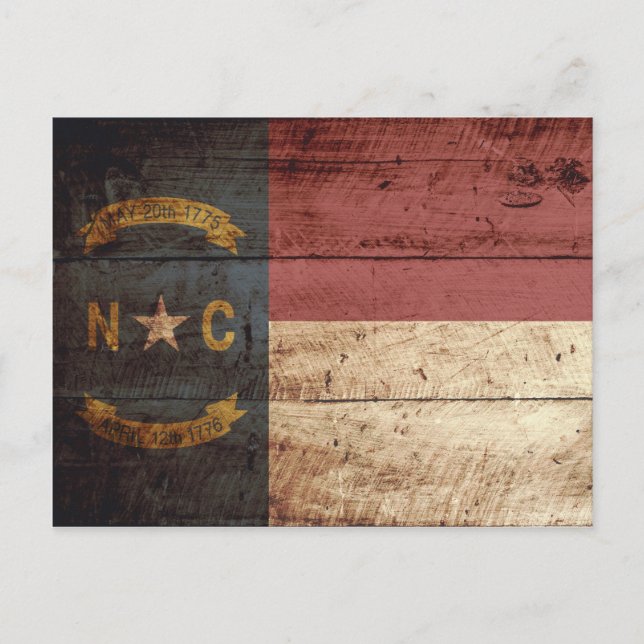 North Carolina State Flag on Old Wood Grain Postcard (Front)