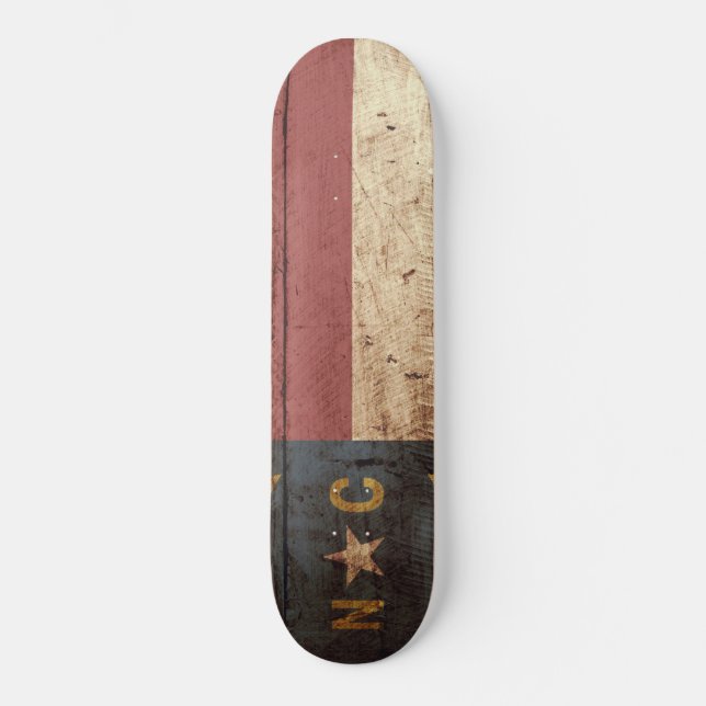 North Carolina State Flag on Old Wood Grain Skateboard (Front)