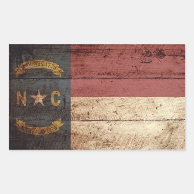 North Carolina State Flag on Old Wood Grain Sticker (Front)