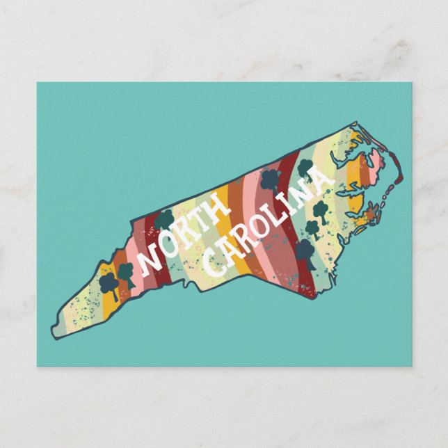 North Carolina State Map Illustrated Bold Colourfu Postcard (Front)