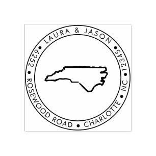 North Carolina State Map Return Address Wood Rubber Stamp