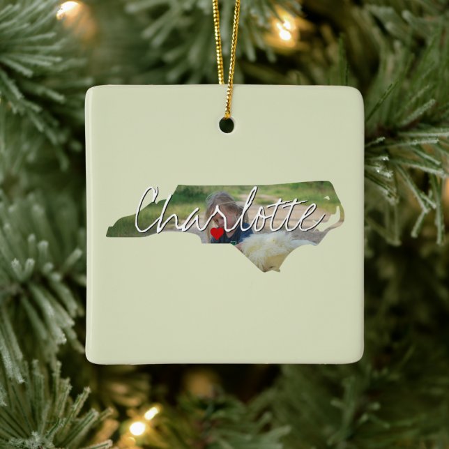 North Carolina State Photo insert and town name Ceramic Ornament (Tree)