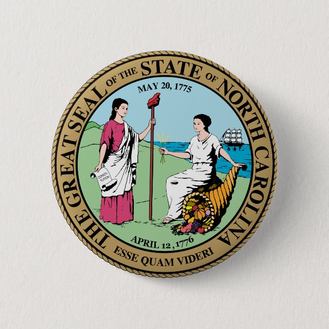 North Carolina state seal america republic symbol 2 Inch Round Button (Front)