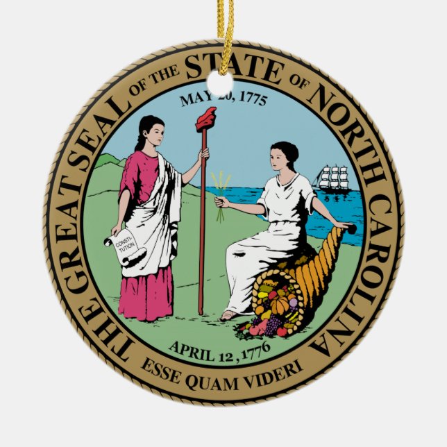 North Carolina State Seal Ceramic Ornament (Front)