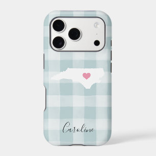 North Carolina State Silhouette Rustic Mint Plaid