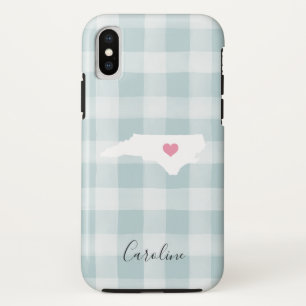 North Carolina State Silhouette Rustic Mint Plaid iPhone XS Case