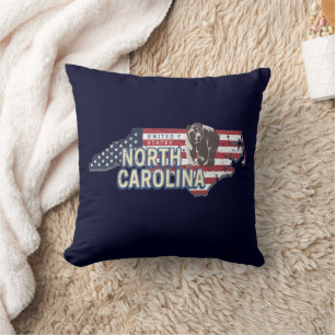 North Carolina State United States Map USA Vintage Throw Pillow