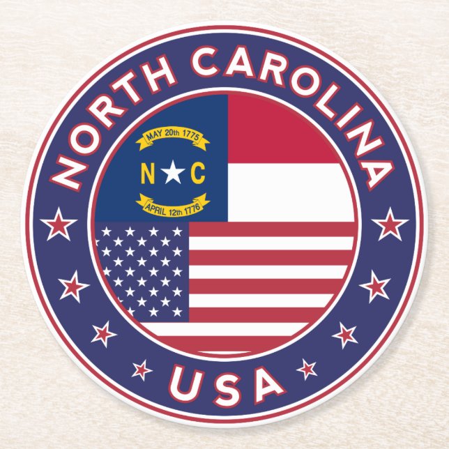 North Carolina sticker, phone case, tote bag Round Paper Coaster (Front)