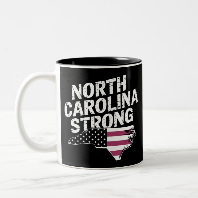 North Carolina Strong With NC State And USA Flag Two-Tone Coffee Mug (Left)