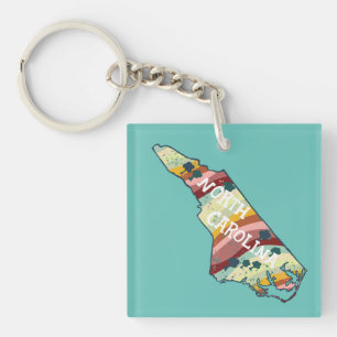 North Carolina USA State Map Illustration Colourfu Keychain