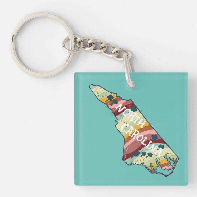 North Carolina USA State Map Illustration Colourfu Keychain (Front)