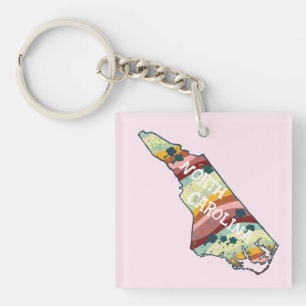 North Carolina USA State Map Illustration Colourfu Keychain