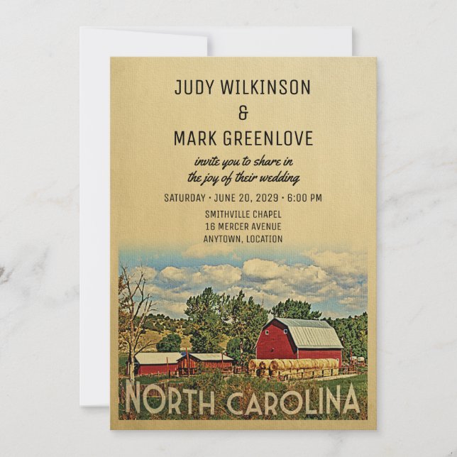 North Carolina Wedding Invitation Farm Barn Rustic (Front)