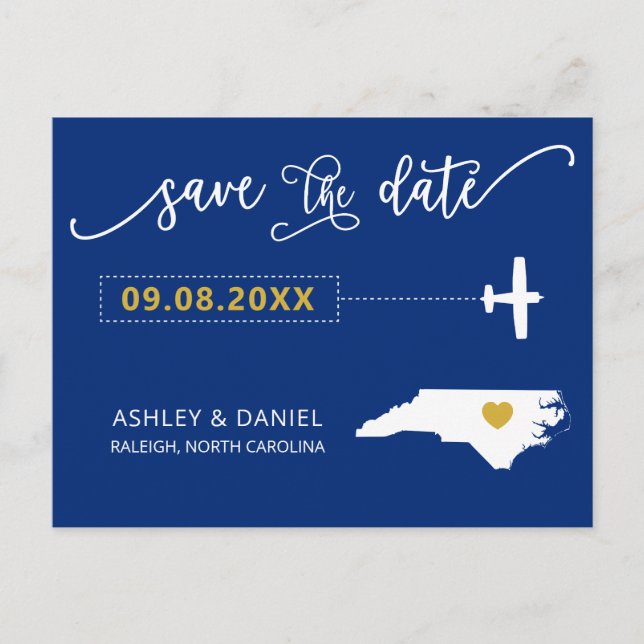 North Carolina Wedding Save the Date Map Postcard (Front)