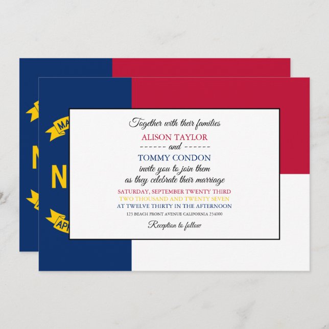 North Carolinian Flag, North Carolina Wedding Invitation (Front/Back)