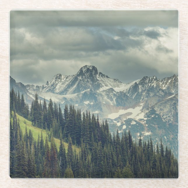 North Cascade: Majestic Mountain Peak. Glass Coaster (Front)