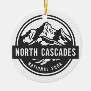 North Cascades National Park Black White Emblem  Ceramic Ornament