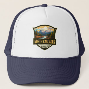 North Cascades National Park Illustration Travel Trucker Hat